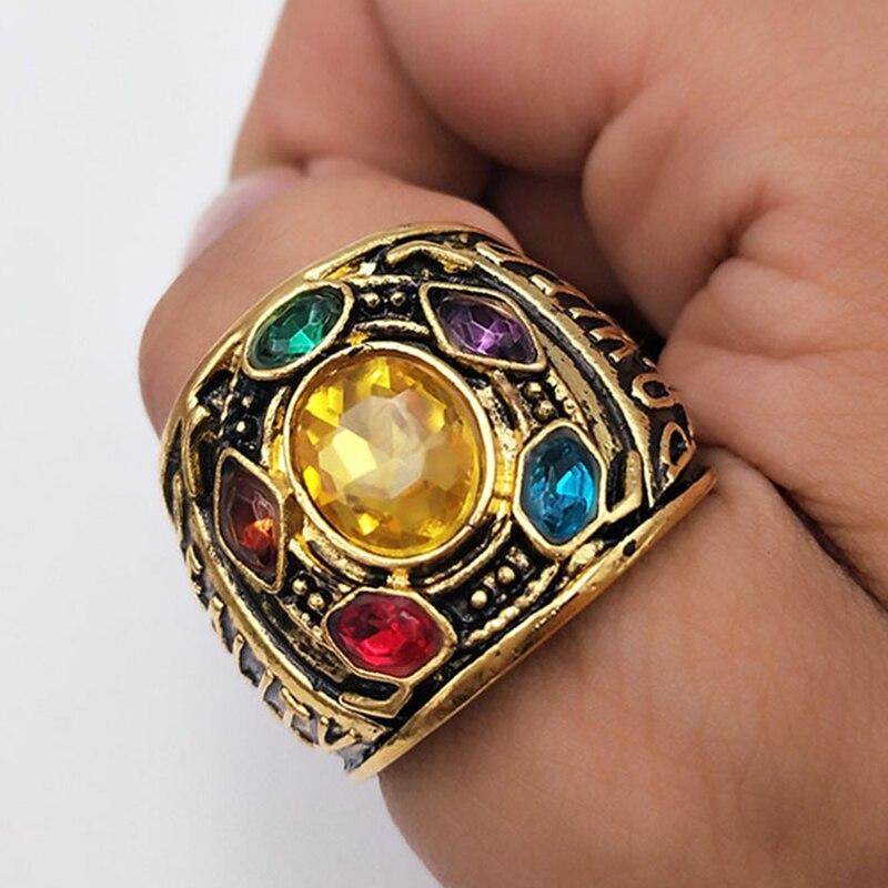Men's Big Blue Stone Carved Pattern Ring