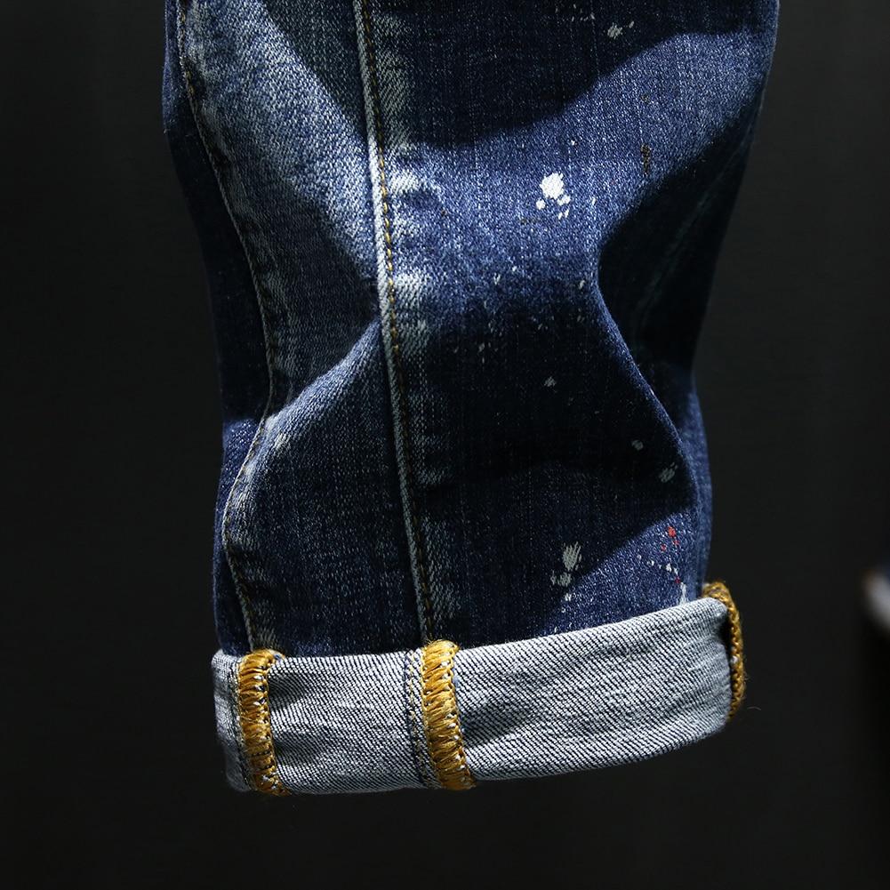 Hole-lined Printed Letter Embroidery ink Jeans
