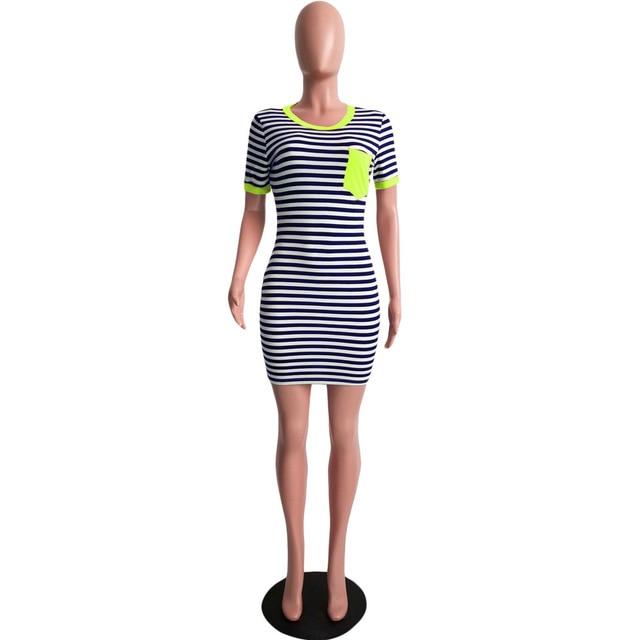 Casual Stripe Short Sleeve Bodycon Mini T Shirt Dress