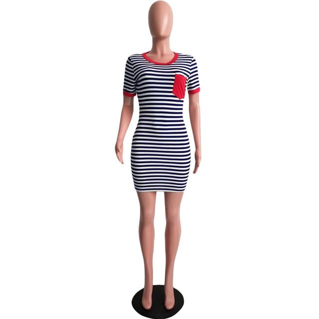 Casual Stripe Short Sleeve Bodycon Mini T Shirt Dress