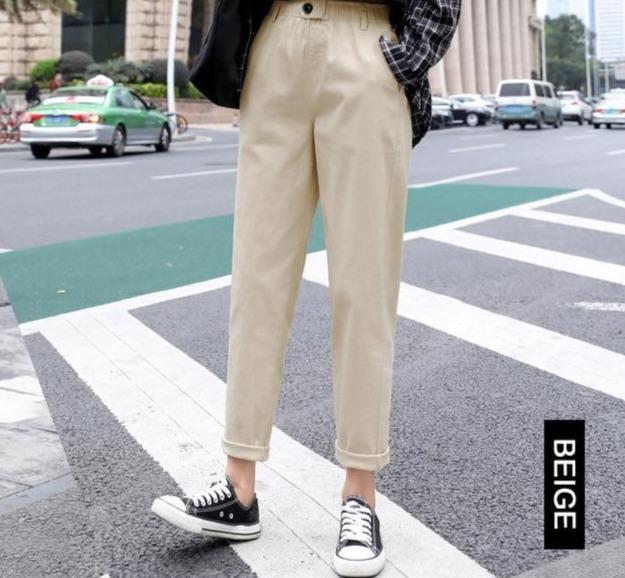 Elastic Waist Triangle Buckle Casual Harem Pants