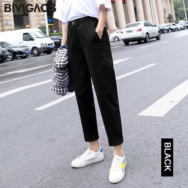 Elastic Waist Triangle Buckle Casual Harem Pants