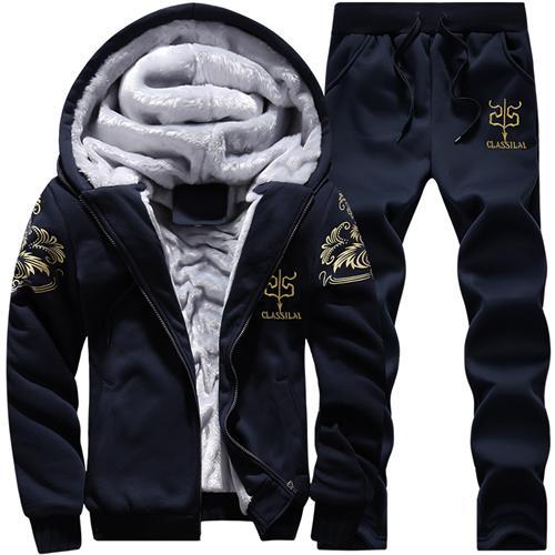 Causal Tracksuits hooded Thicken Fleece Hoodies + Sweatpant