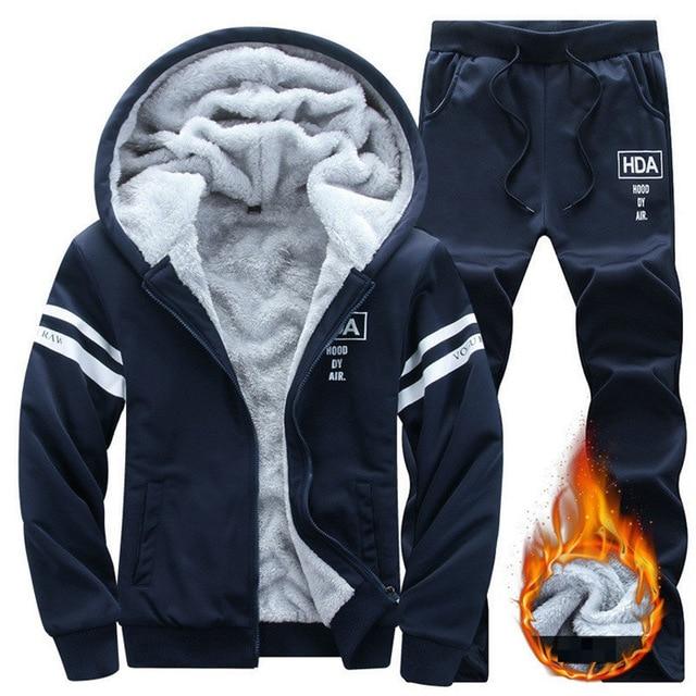 Causal Tracksuits hooded Thicken Fleece Hoodies + Sweatpant