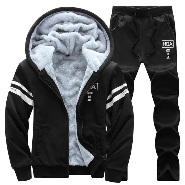 Causal Tracksuits hooded Thicken Fleece Hoodies + Sweatpant