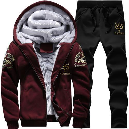 Causal Tracksuits hooded Thicken Fleece Hoodies + Sweatpant