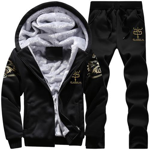 Causal Tracksuits hooded Thicken Fleece Hoodies + Sweatpant