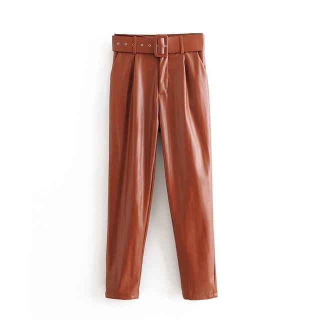 Faux Leather High Waist Full Length Pant