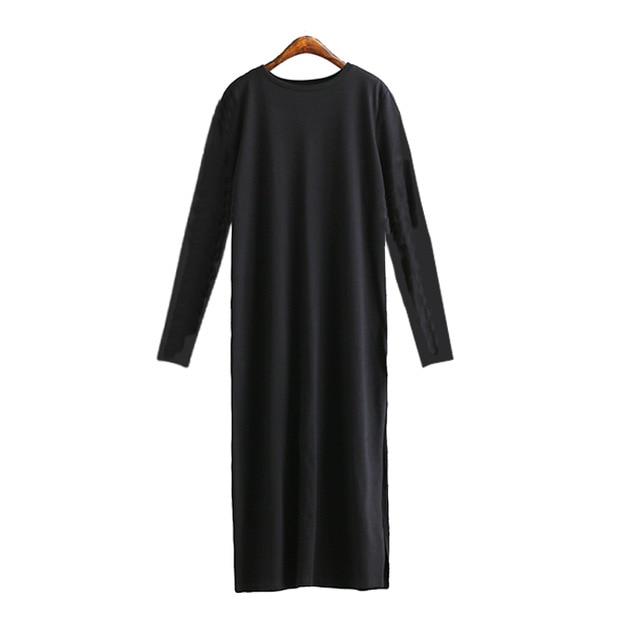 Bandage Knitted Bodycon Casual Black Maxi T Shirt Dress