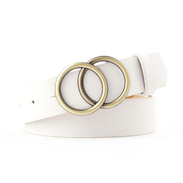 leather Alloy Pin Double Circle Button Belt