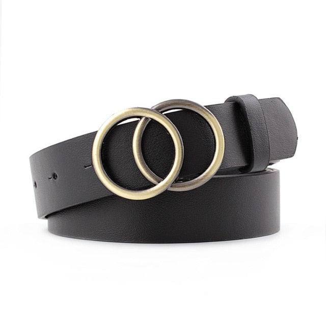 leather Alloy Pin Double Circle Button Belt