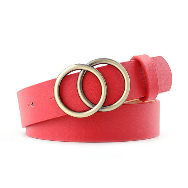 leather Alloy Pin Double Circle Button Belt