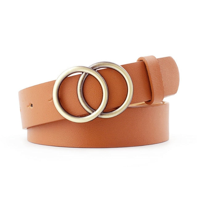 leather Alloy Pin Double Circle Button Belt