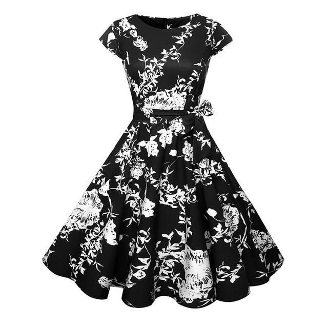 Polka Dot Floral Print Short Sleeve Vintage Dress