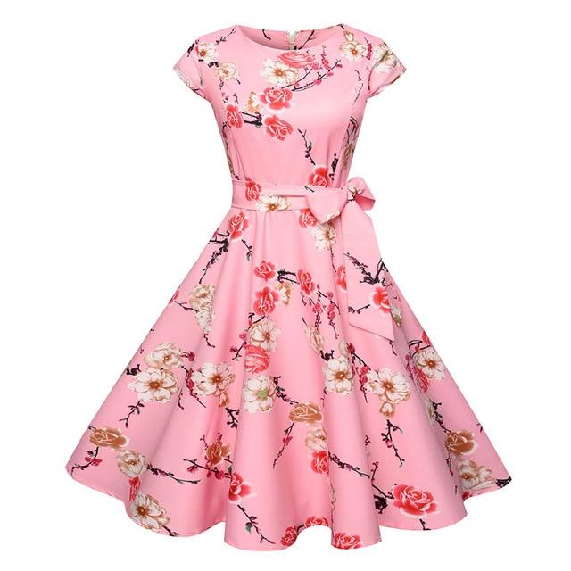 Polka Dot Floral Print Short Sleeve Vintage Dress