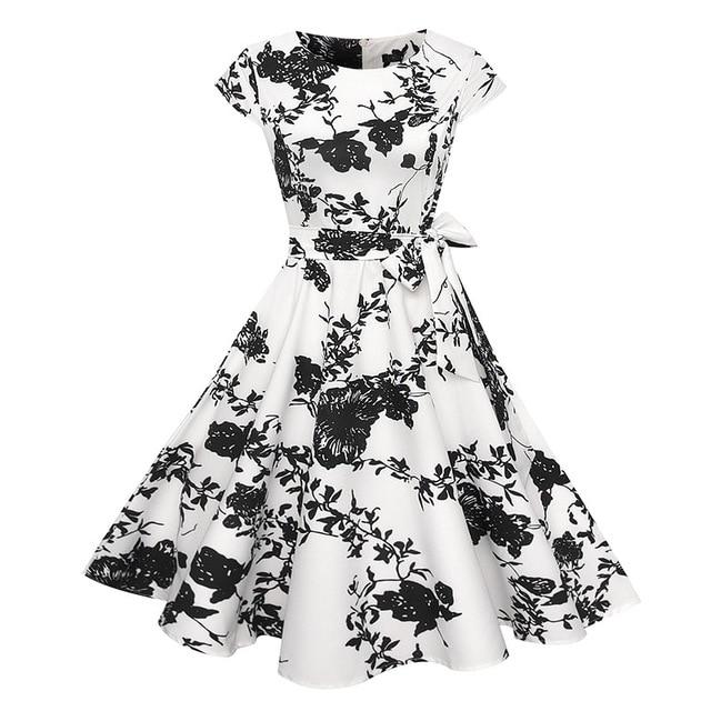 Polka Dot Floral Print Short Sleeve Vintage Dress