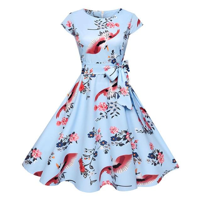 Polka Dot Floral Print Short Sleeve Vintage Dress
