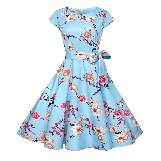 Polka Dot Floral Print Short Sleeve Vintage Dress