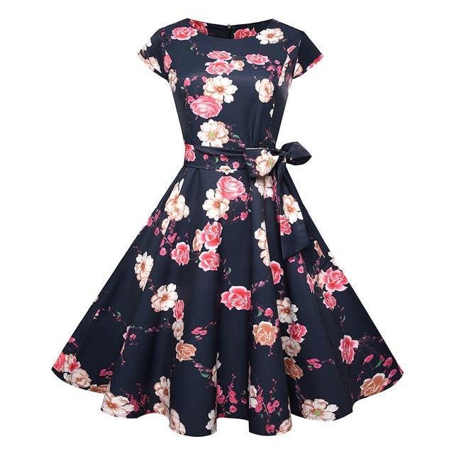 Polka Dot Floral Print Short Sleeve Vintage Dress
