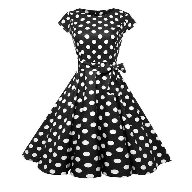 Polka Dot Floral Print Short Sleeve Vintage Dress