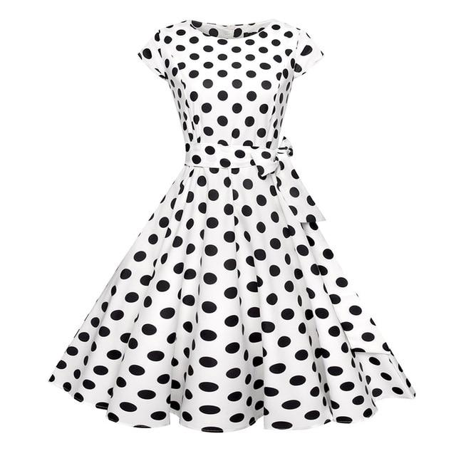 Polka Dot Floral Print Short Sleeve Vintage Dress