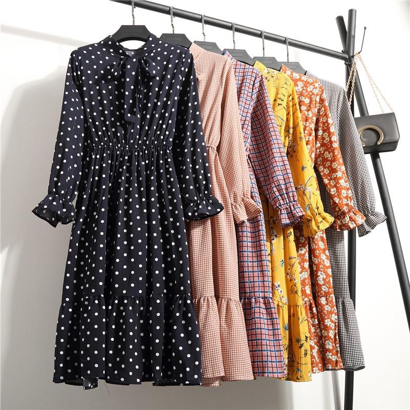 A-Line Polka Dot Vintage Long Sleeve Dress