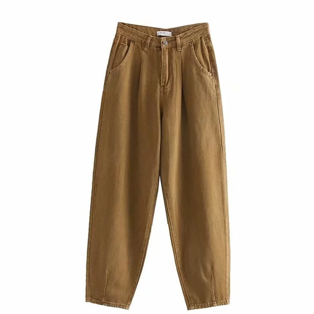 High Waist Solid Pattern Ankle-Length Harem Pants