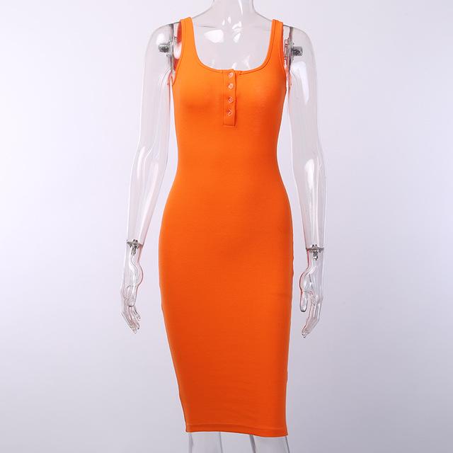 Knee-Length Knitted Elastic Sleeveless Bodycon Dress