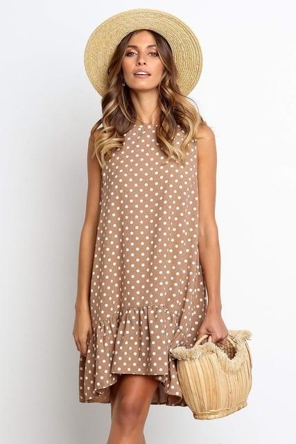 A-Line O Neck Sleeveless Mini Polka Dot Dress