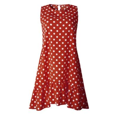 A-Line O Neck Sleeveless Mini Polka Dot Dress