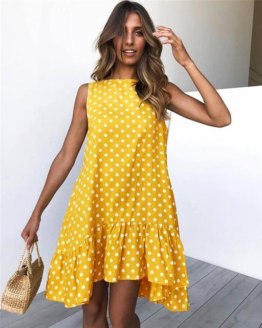 A-Line O Neck Sleeveless Mini Polka Dot Dress