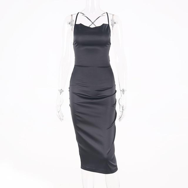 Lace Up Long Midi Sleeveless Backless Party Dress