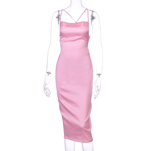 Lace Up Long Midi Sleeveless Backless Party Dress