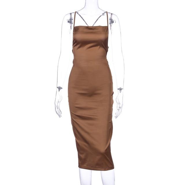 Lace Up Long Midi Sleeveless Backless Party Dress