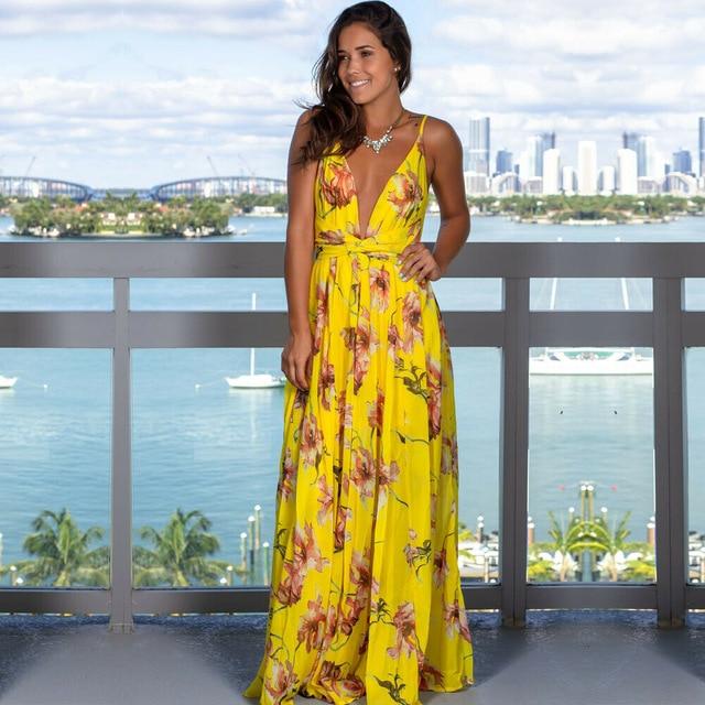 Boho V-Neck Sleeveless Floral Print Long Dress