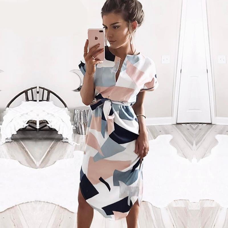 Geometric Print Loose Bat Sleeve Dress