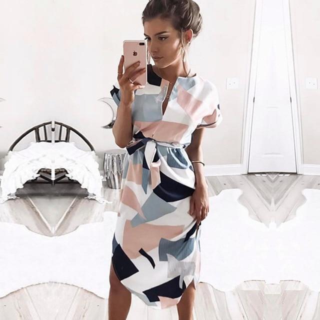 Geometric Print Loose Bat Sleeve Dress
