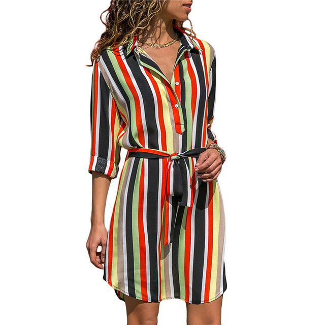 Summer Boho Beach Long Sleeve Shirt Dress