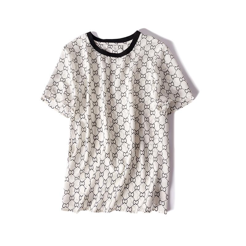 SILK CREPE Letter Print Short Sleeved Casual Knit O neck T shirt