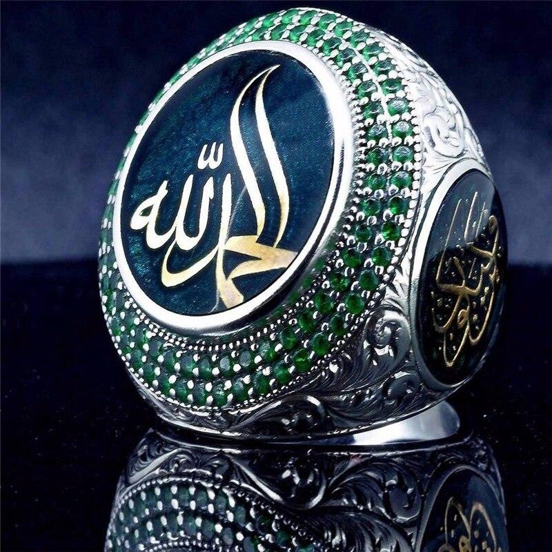 Men's Big Blue Stone Carved Pattern Ring - Stylesma