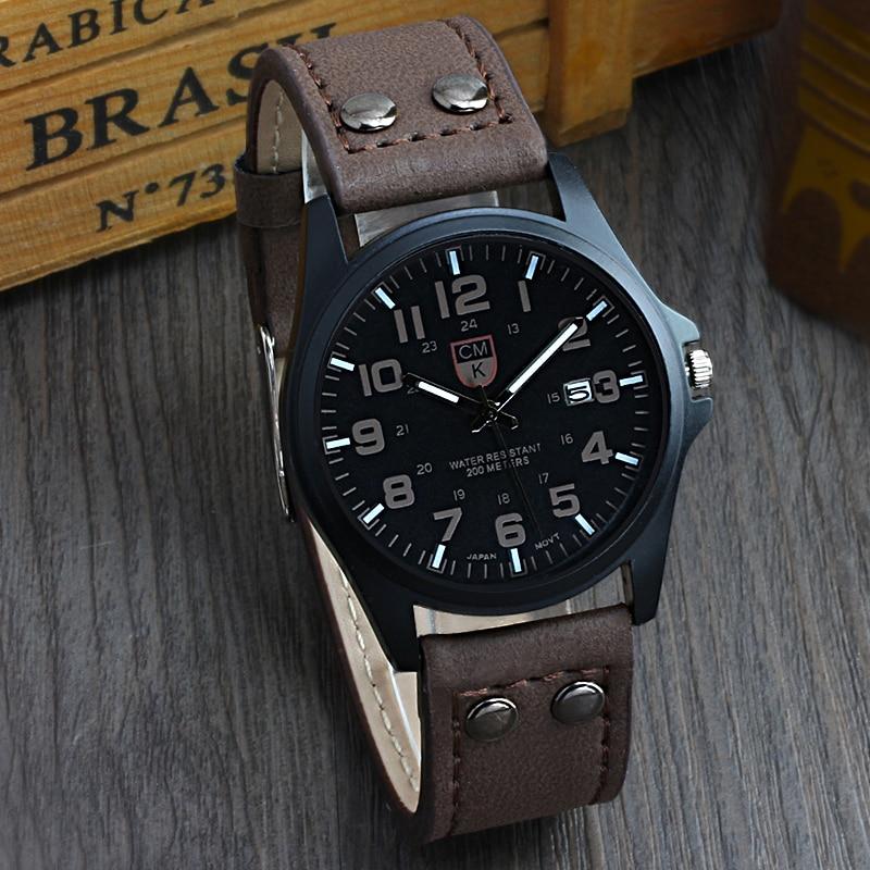 Military Stainless Steel Leather Strap Watch - Stylesma