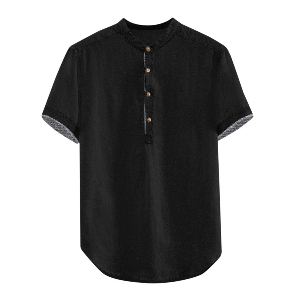 Baggy Solid Cotton Linen Short Sleeve Button Shirt