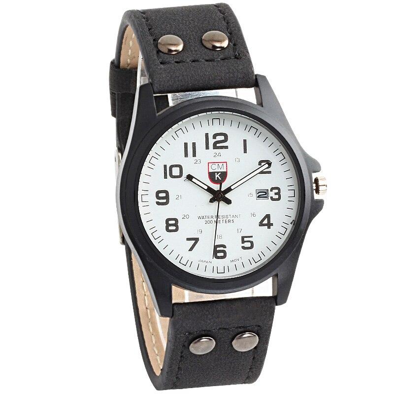 Military Stainless Steel Leather Strap Watch