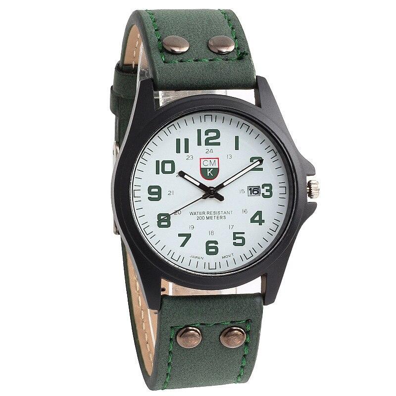 Military Stainless Steel Leather Strap Watch
