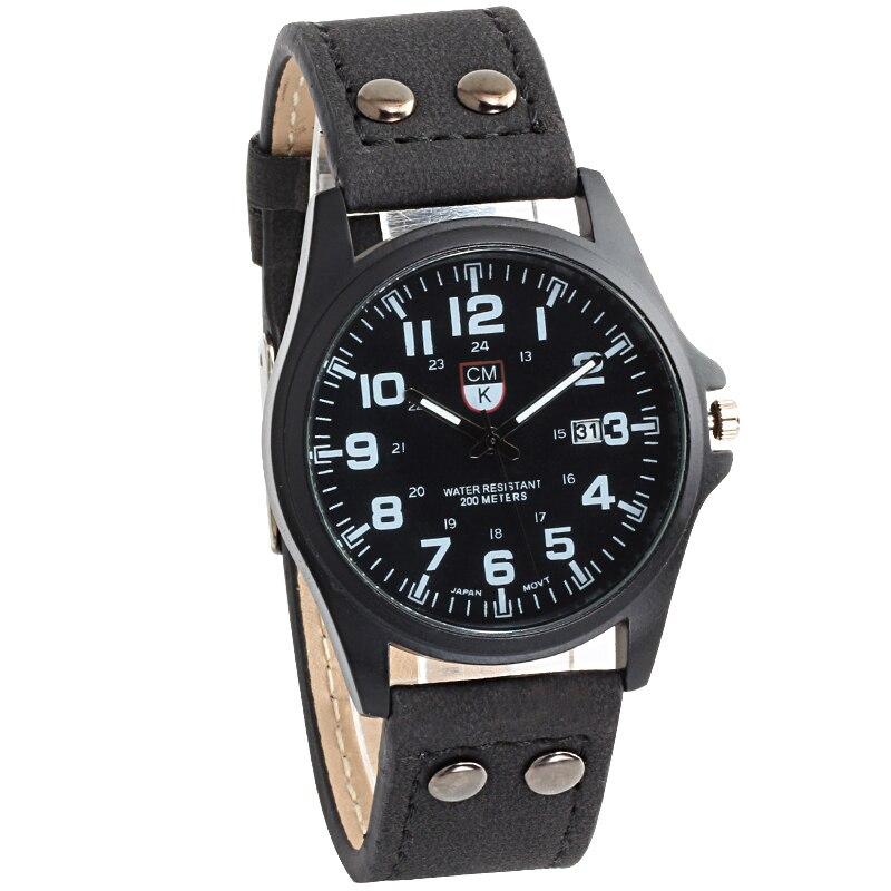Military Stainless Steel Leather Strap Watch