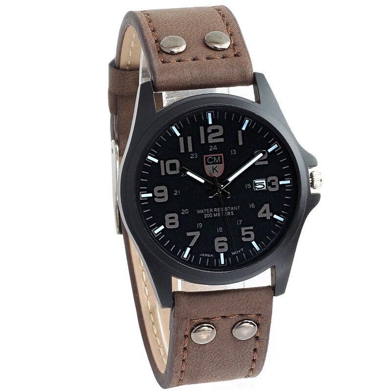 Military Stainless Steel Leather Strap Watch