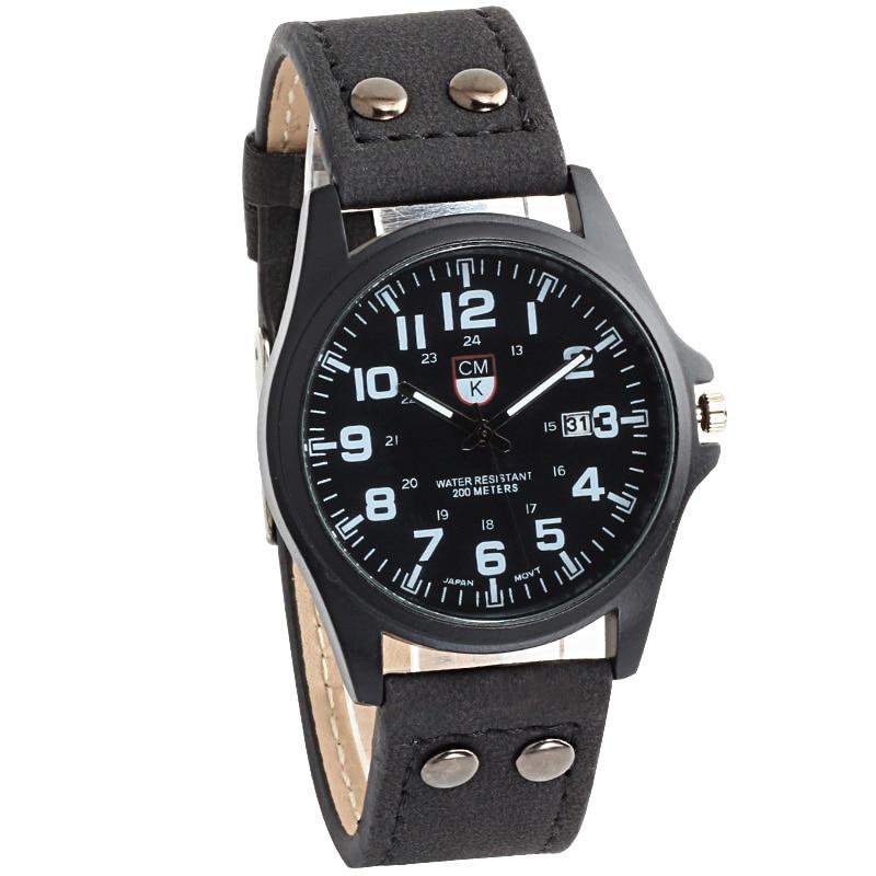 Military Stainless Steel Leather Strap Watch - Stylesma