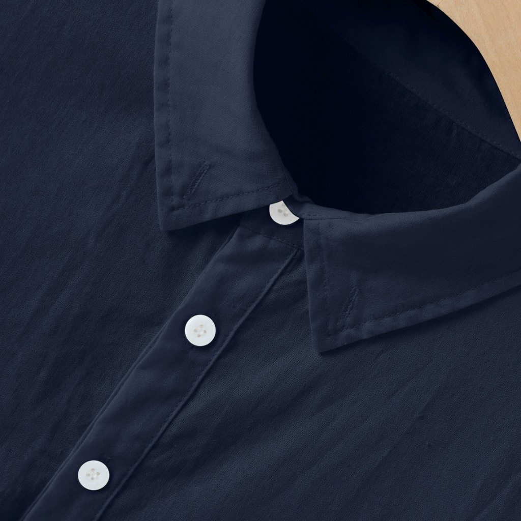 Summer Men's Baggy Cotton Linen Solid Multi-Pocket Short Sleeve Collar Shirt