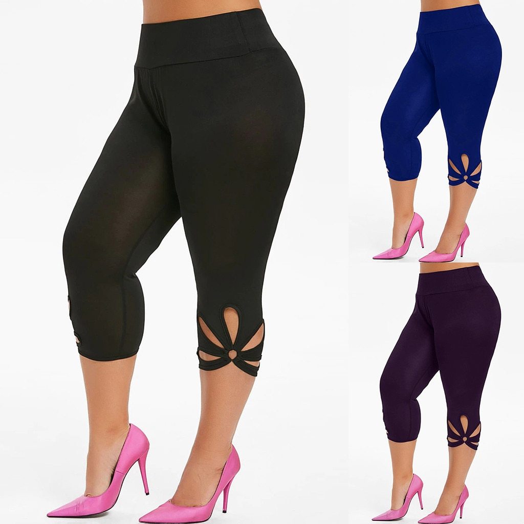 Women Plus Size Elastic Waist Casual Leggings - Stylesma