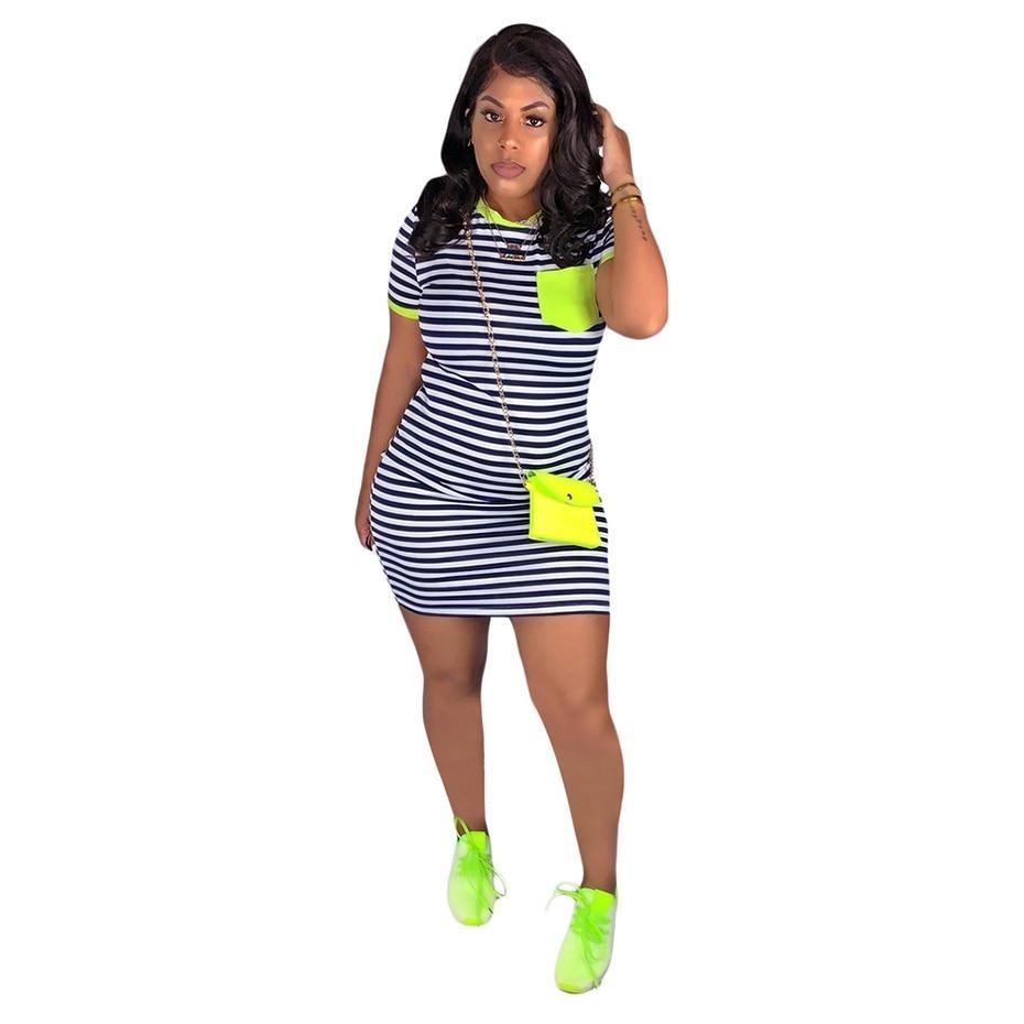 Casual Stripe Short Sleeve Bodycon Mini T Shirt Dress - Stylesma